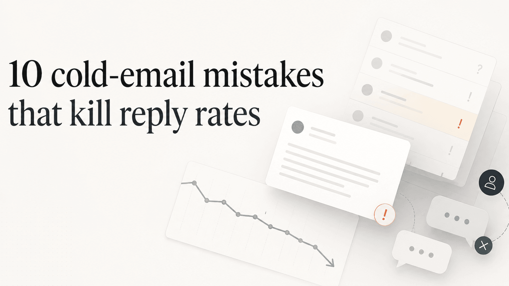 Stylised illustration of an inbox with a declining reply-rate graph, representing the cold-email mistakes that kill response.