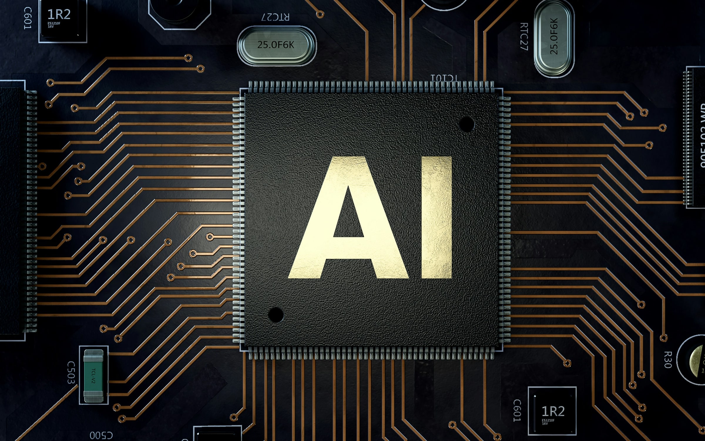 Custom Agentic Sales Software, AI on a circuit board.